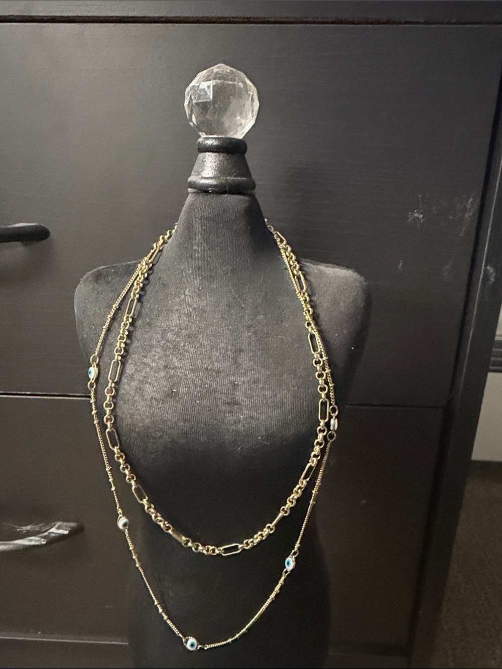 Layered Gold Chain Necklace with Blue Accent Beads - Women Jewelry